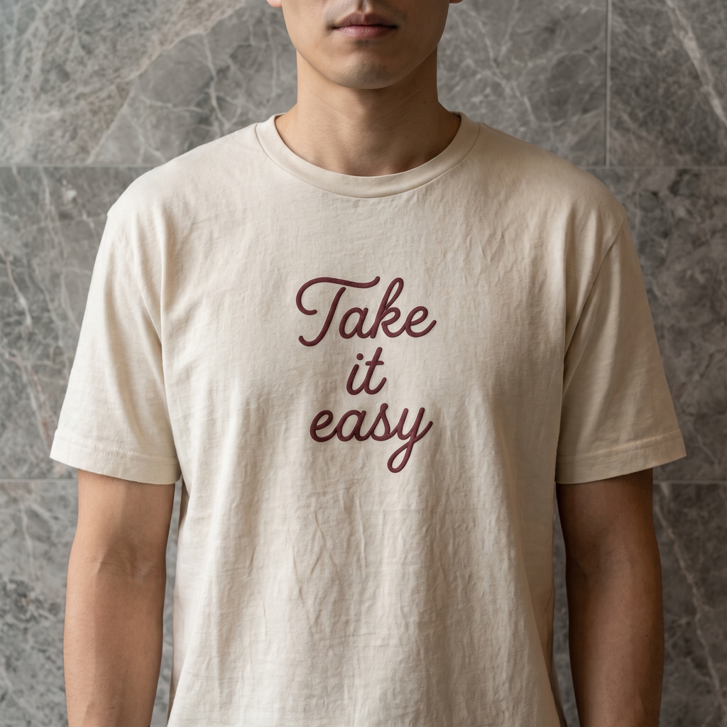 'Take It Easy’ Embroidered Heavyweight Tee – Cream