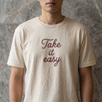 'Take It Easy’ Embroidered Heavyweight Tee – Cream