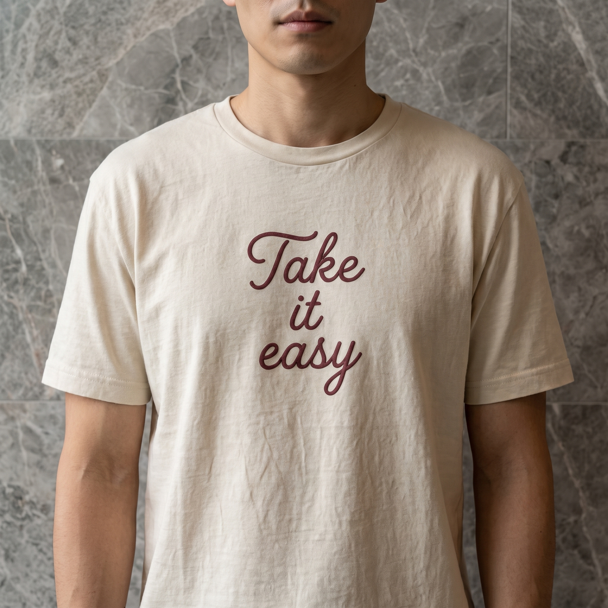 'Take It Easy’ Embroidered Heavyweight Tee – Cream