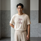 'Take It Easy’ Embroidered Heavyweight Tee – Cream