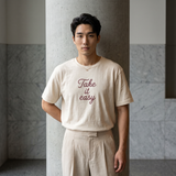 'Take It Easy’ Embroidered Heavyweight Tee – Cream