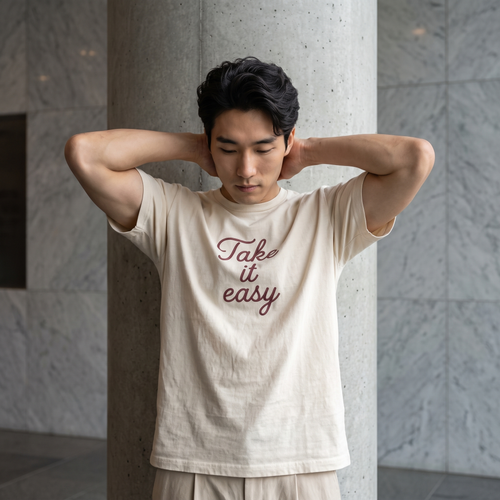 'Take It Easy’ Embroidered Heavyweight Tee – Cream