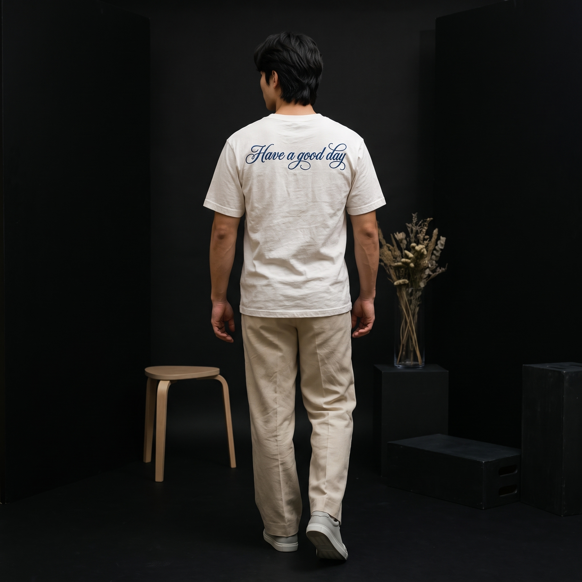 ‘Have A Good Day’ Embroidered Heavyweight Tee – Cream