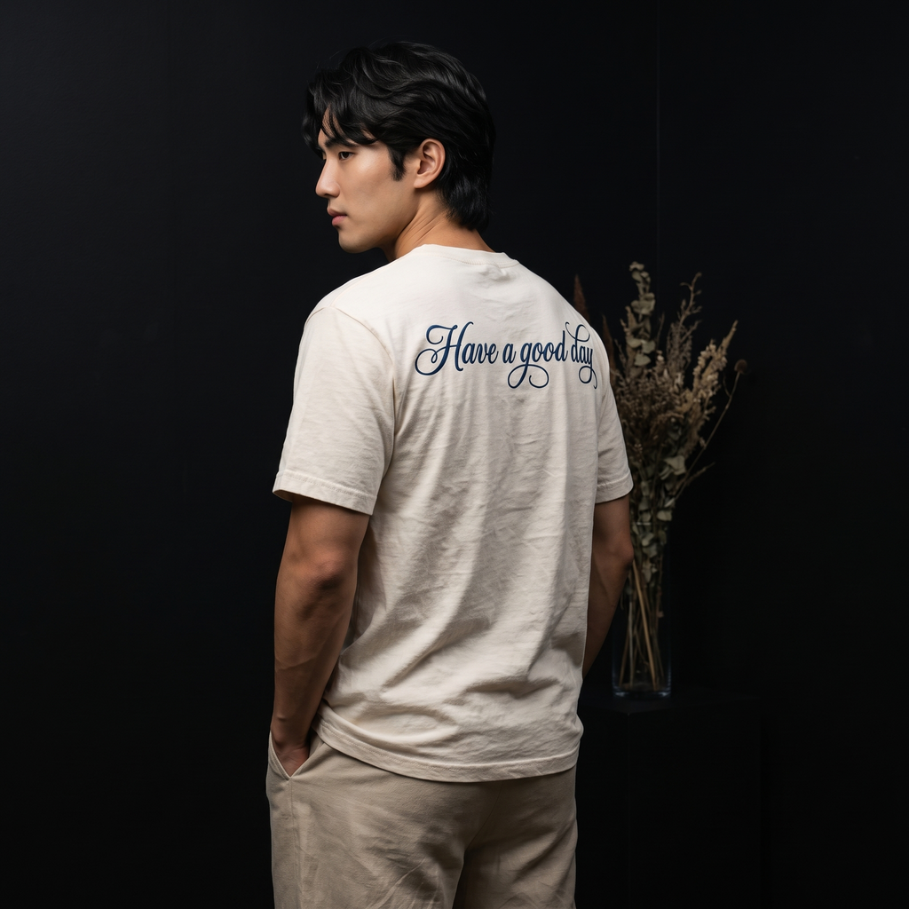 ‘Have A Good Day’ Embroidered Heavyweight Tee – Cream