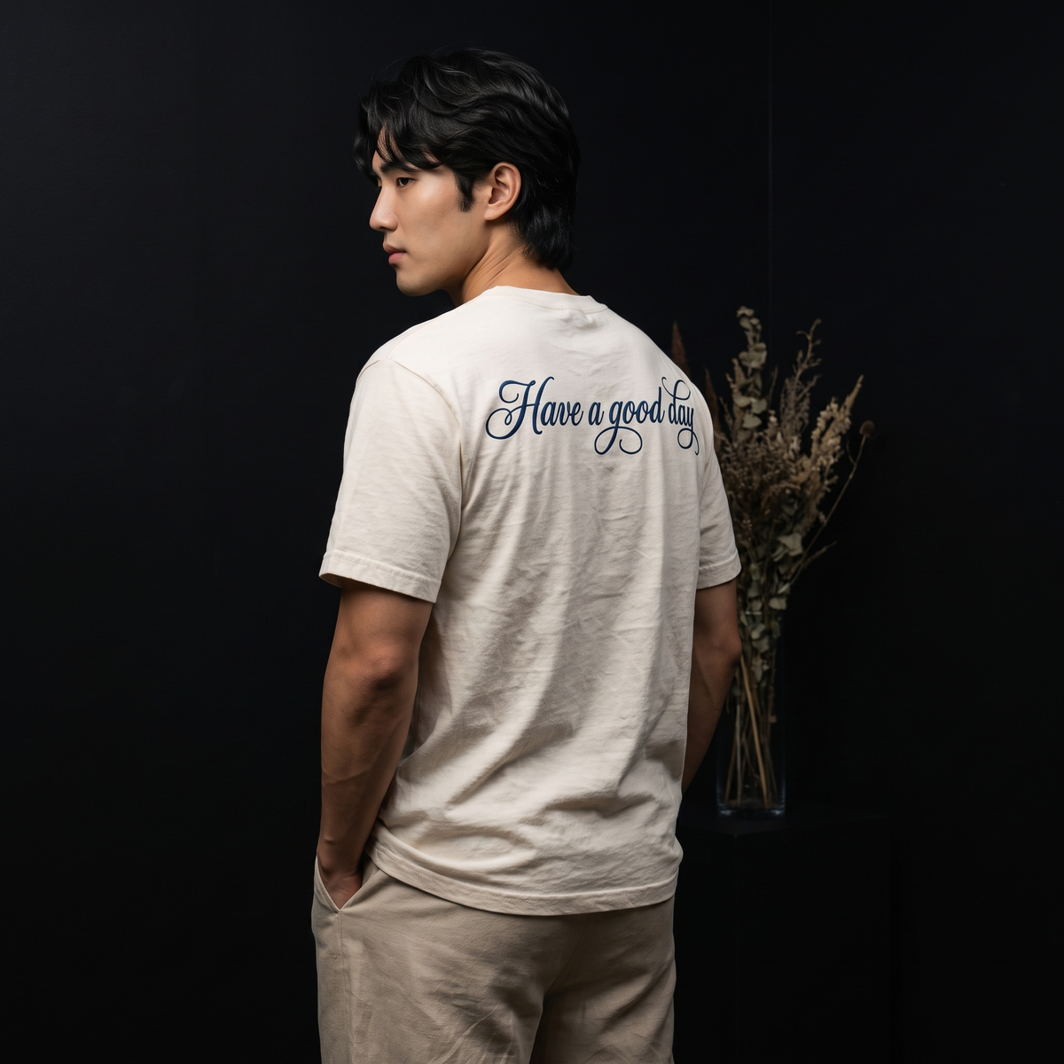 ‘Have A Good Day’ Embroidered Heavyweight Tee – Cream
