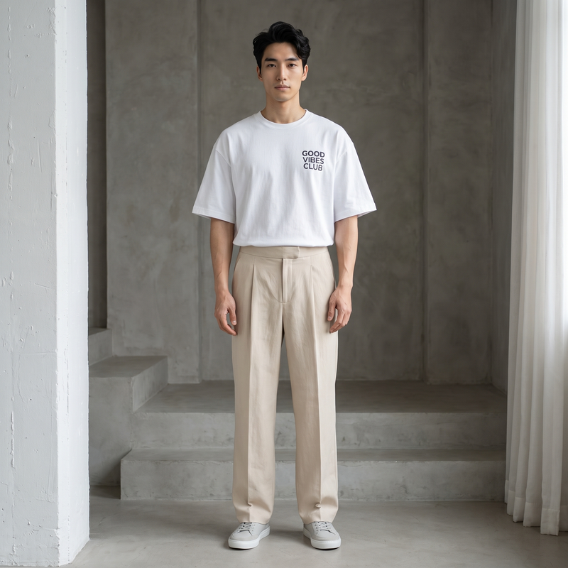 Good Vibes Club Minimalist Threadwork Boxy Tee | Relaxed Fit – White