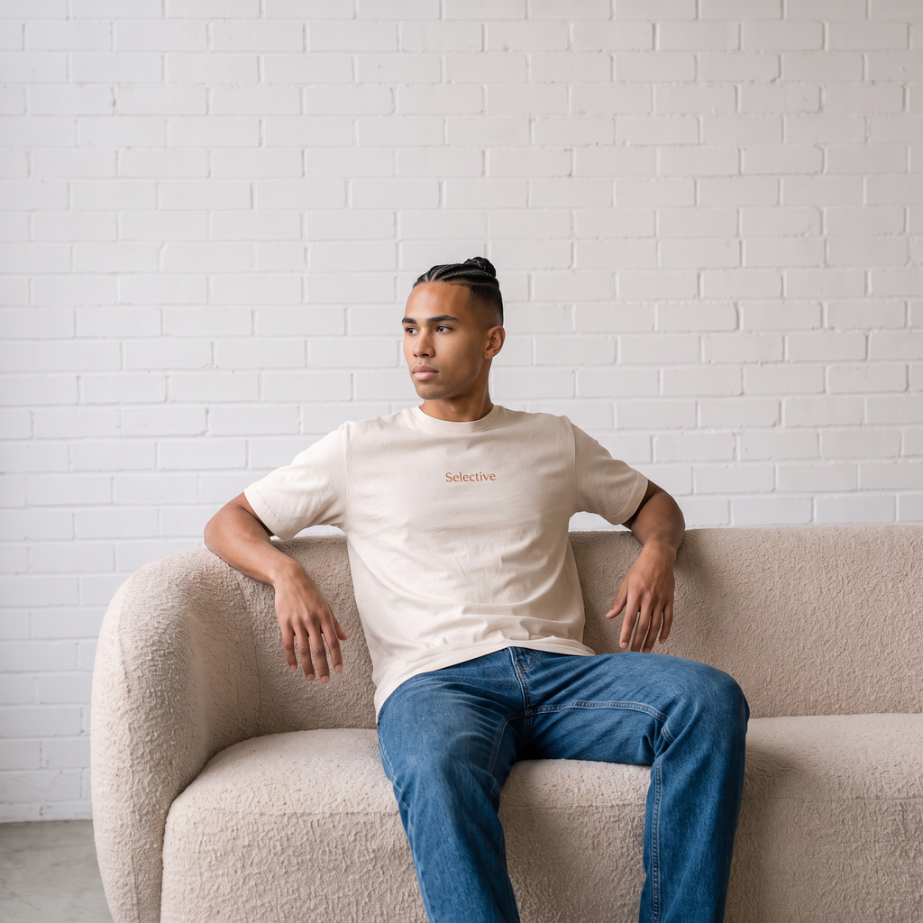 Selective Embroidered Heavyweight T-Shirt – Warm Beige